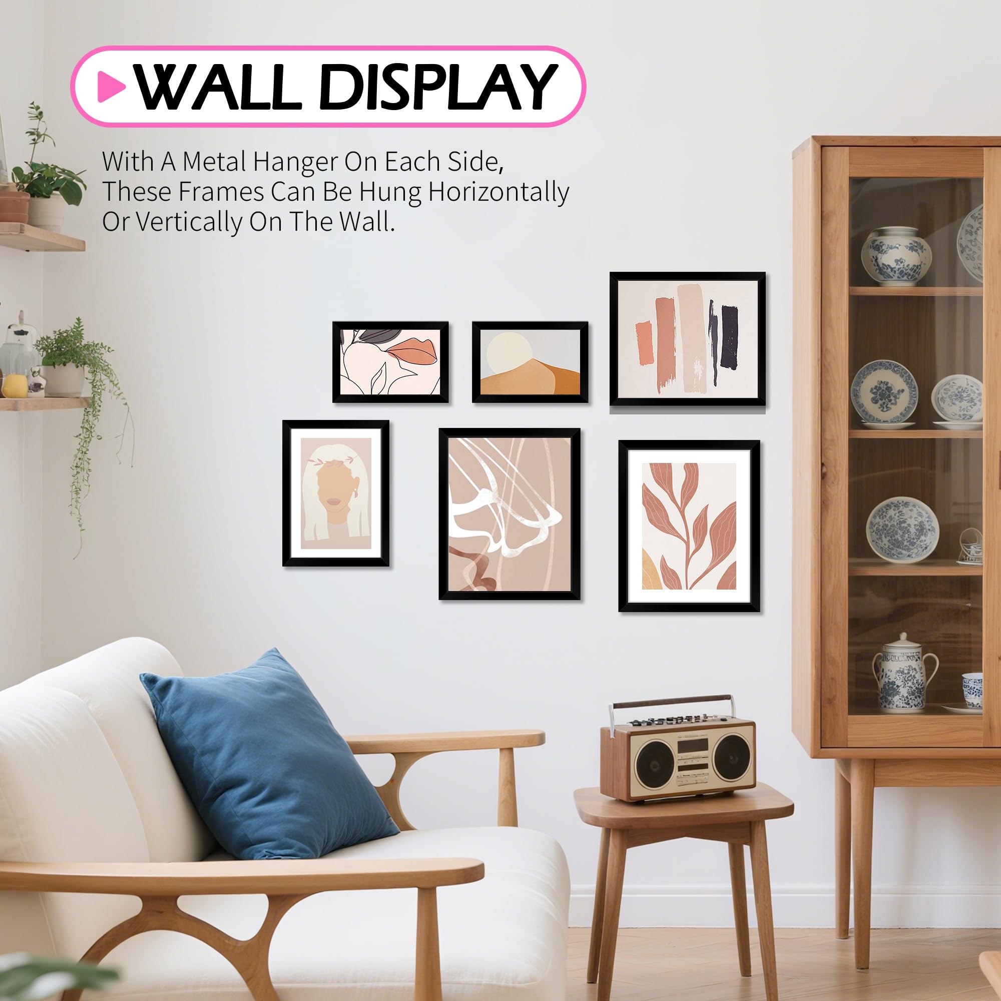 HOMERHYME 5x7 Picture Frame Set of 8, Black Photo Frames for Gallery Wall Mounting or Table Display, Display Pictures 4x6 with M